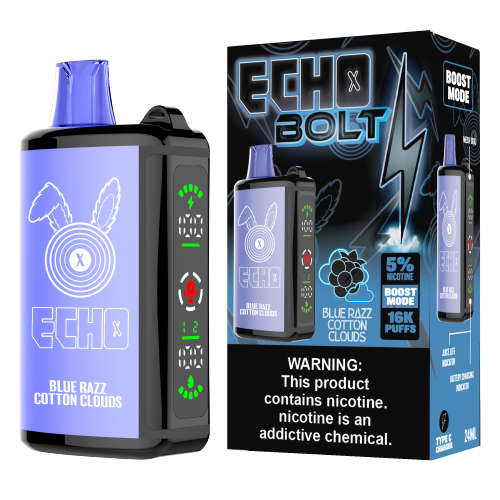 Blue Razz Cotton Clouds Disposable Vape (16000 Puffs) by ECHO BOLT